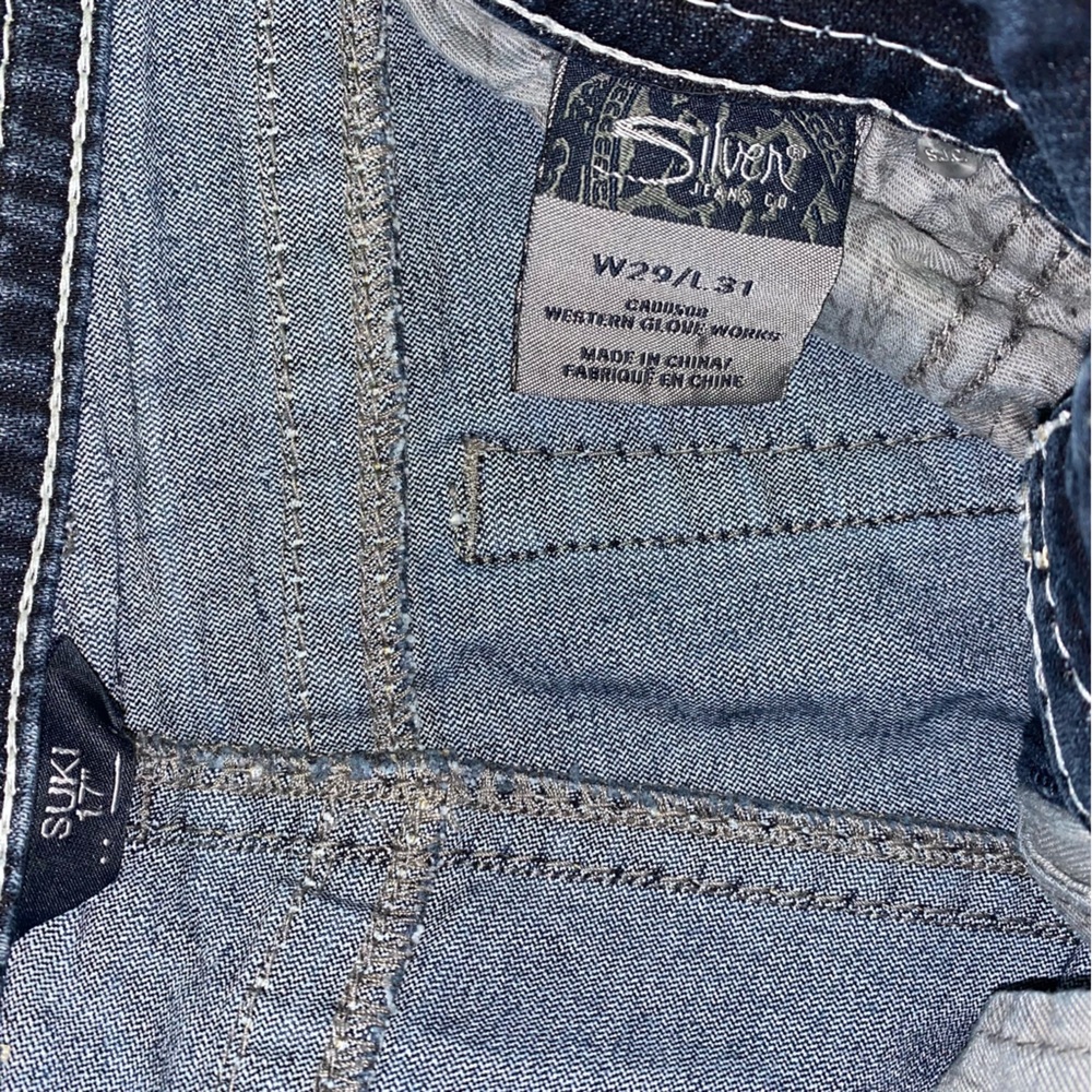 Silver Suki Jeans Womens 29Wx31L Western Glove Works Blue Dark Wash Denim Preppy - Picture 5 of 10